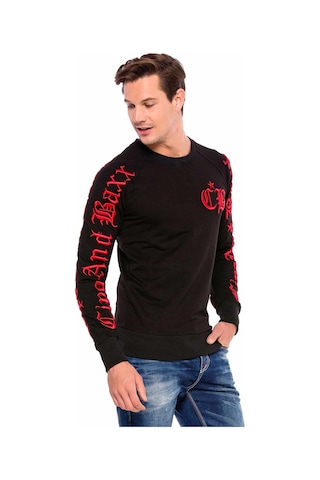 Cipo & Baxx CL370 Nakışlı Bisiklet Yaka Kalın Erkek Sweatshirt Siyah