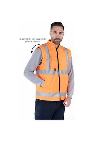 5 İ Bir Arada İş Güvenliği Kabanı Hi-vis Turuncu - Lacivert