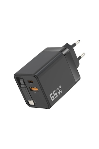 Topshop1 65w Usb C Şarj Aleti Siyah 3 Portlu Pd Hızlı Şarj Iphone Uyumlu 16 Macbook Pro Uygun Duvara Monte