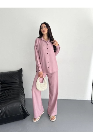 Mbb E-ticaret Kadın Gömlek Pantolon İkili Alt-üst Takım - Toz Pembe