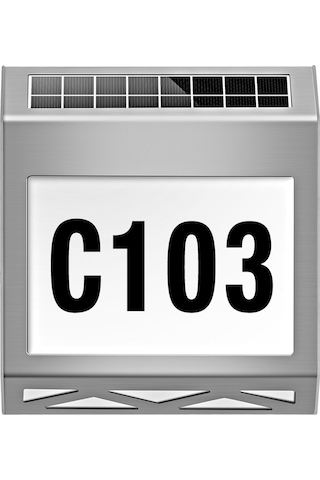 Skycity Güneş Enerjili Paslanmaz Çelik Sayı Tabelası, Işık Kontrollü Led Adres Göstergesi, Otomatik Aydınlatma 8-12 Saat, Ip54 Su Geçirmez Gümüş