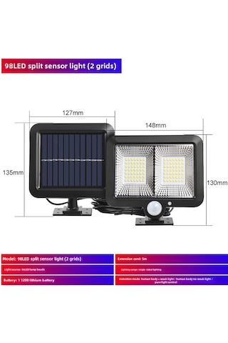 Mufunye Güneş Enerjili 98 Led Dış Mekan Işığı: Su Geçirmez, Bölünmüş Sistem, Otomatik Algılama, 3 Mod, Ev Bahçesi Garaj Aydınlatması