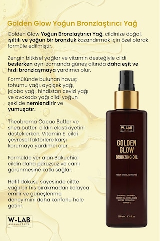 W-lab Cosmetics Golden Glow Yoğun Bronzlaştırıcı Yağ 200 Ml