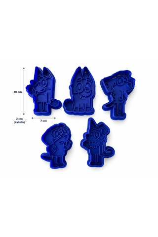 Bluey Karakterleri Kurabiye Kalıbı 5 Li Set Oyun Hamuru Ve Şeker Hamuru Kalıbı Açık Mavi