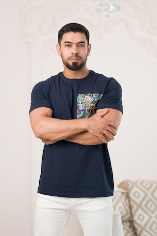 Bisiklet Yaka Önü Baskılı Pamuklu Likralı Basic Regular Fit T-shirt 001