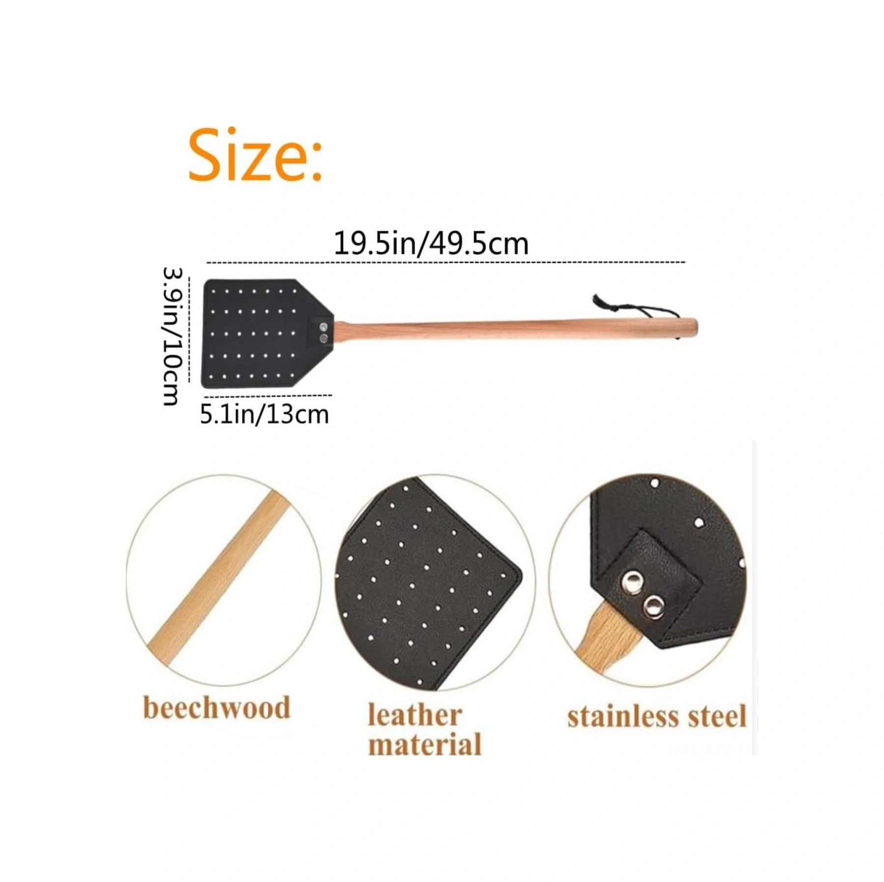 Yaleker 2 Adet Siyah Deri Ve Ahşap Uçlu Dayanıklı Sinek Vuruğu, Uzun Saplı El Yakalama Kolu Siyah