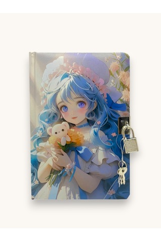 Kore Kız Hatıra Defteri Günlük Kilitli Defter 80 Yaprak -mavi