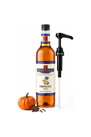 Simonelli Pumpkin Spice Bal Kabaklı Baharat Aromalı Kahve ve Kokteyl Şurubu 700 ML + Şurup Pompası - Pumpkin Spice Latte Frappe ve Sıcak Soğuk Kahve Şurubu