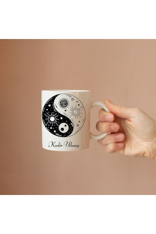 Kişiye Özel Hediyelik Yin Yang Kupa & Deniz Feneri Kum Saati Seti