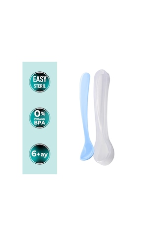 Mamajoo Ergonomik Beslenme Kaşık Seti Powder Blue & Beyaz, 6 Ay+ İkili - Saklama Kabı