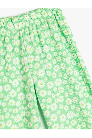 Koton Bol Paça Pantolon Çiçekli Beli Lastikli Dokulu Yeşil Desenli 4skg40272ak Yeşil Desenli Yeşil