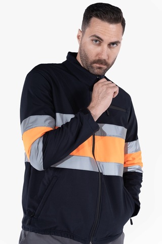 Çift Sıra Reflektörlü Neon Softshell Mont Lacivert - Turuncu