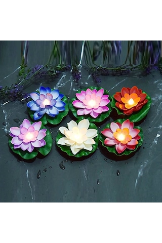Dekor Düğün Mumları 6 Adet Işıklı Su Mumu Suda Yüzen Lotus Çiçekleri Pilli Mum Water Floating Candle
