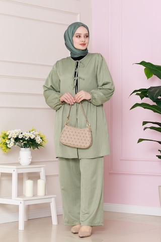 Sevitli Önü Bağlamalı Pantolonlu Takım-mint Yeşili-4767