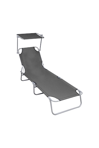 VidaXL  Gölgelikli Katlanır Şezlong Gri Alüminyum