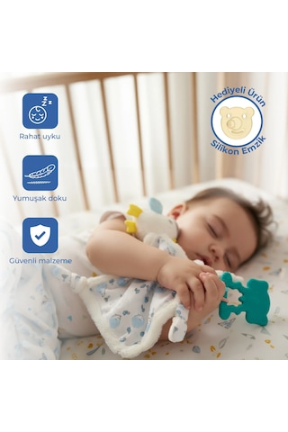 Babyjem 926 Birdy Diş Kaşıyıcılı + Silikon Emzik Uyku Arkadaşım Mavi