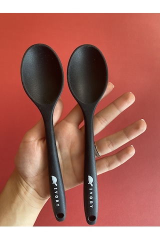 Sert Uçlu Isıya Dayanıklı Silikon Kısa Kaşık 20 Cm / 2 Adet Siyah