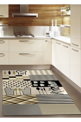 Krem, Kitchen Kaymaz, Organik Pamuk Taban Mutfak Halısı