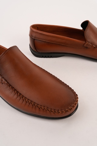 Muggo Wills Hakiki Deri Bağcıksız Erkek Günlük Klasik Loafer Ayakkabı Taba