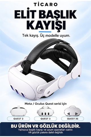 Tıcaro Meta Quest 2/3/3s İle Uyumlu Elit Başlık Kayışı, Ayarlanabilir Süngerli, Beyaz
