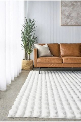 Aries Home Tavşan Tüyü Yumuşak Keçeleşmez Dekoratif Bubble İthal Kalite Post Halı Beyaz