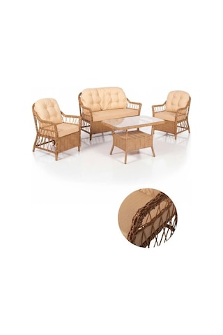 Dora Garden Home Inci 2+1+1 Rattan Bahçe Takımı Masalı Kahverengi Siyahçizgili