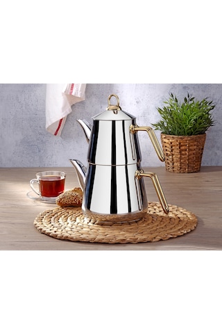 Viola Aile Boy Piramit Gold Paslanmaz Çelik Çaydanlık ALtın