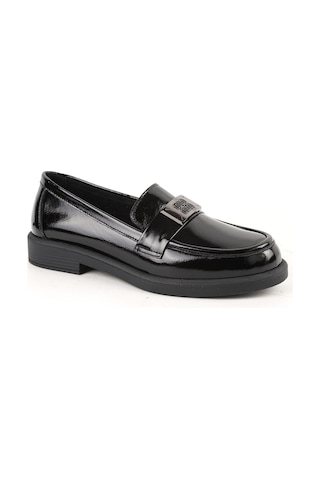 Libero Kadın Loafer Günlük Hakiki Deri Parlak Rugan Metal Toka Detaylı Maskülen Esnek Kauçuk Taban L061.528 Siyah
