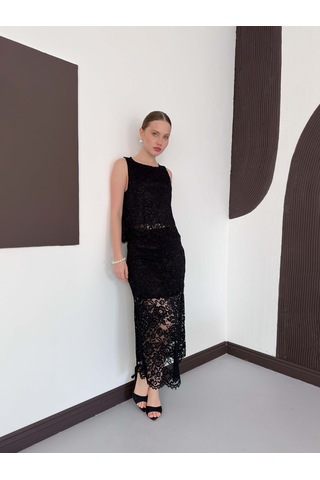 Verymoda Dantel Uzun Etek D3012 Siyah