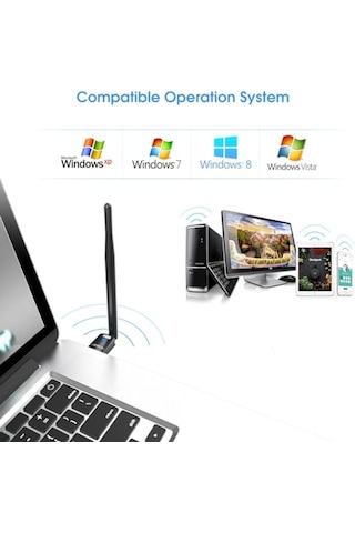 Pc İçin Usb Wifi Adaptörü, Masaüstü Dongle High Gain 6dbi Anten Desteği, Masaüstü Dizüstü Bilgisayar Desteği,