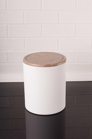 Mermer Desenli Sallanır Kapak Yuvarlak Banyo Çöp Kovası 6 Lt, Mutfak Tezgah Üstü Çöp Kovası Beyaz