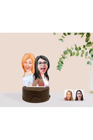 Kişiye Özel Kız Kardeşler Karikatürlü Dekoratif 3D Biblo Led Işık (483006759)