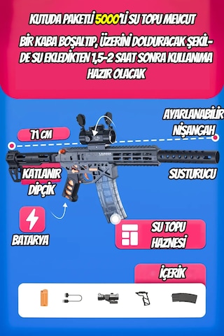 Mk6 Su Topu Atan Oyuncak Tüfek Gel Blaster 71 Cm Büyük Boy Hem Otomatik Hem Manuel Bej