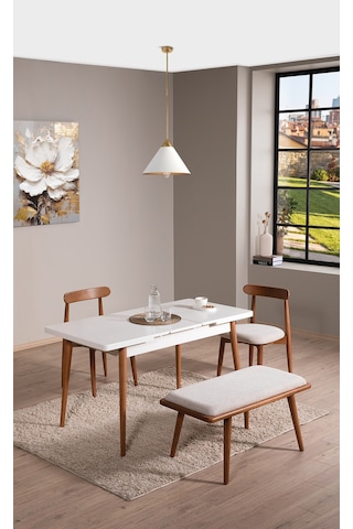 Ganni Home Lima Açılır Yemek Masası Krem Ceviz Mdf Tabla, Gürgen İskeletli Modern Tasarım Krem-ceviz