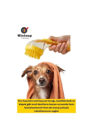 Ergonomik Kedi Köpek Banyo Temizlik Masaj Etkili Zararsız Silikon Sıvı Hazneli Evcil Hayvan Tarağı