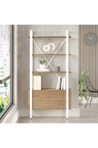 Robin Home Oslo Metal Kitaplık 5 Raflı 170cm Sepet-beyaz