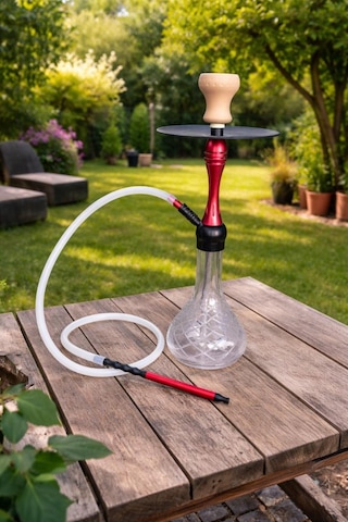 Nargile Takımı 60 Cm Büyük Boy Cam Şişe 17 Cm Çap Modern Kırmızı Gövde Bahçe & Balkon Kullanımına Uygun Şık Nargile