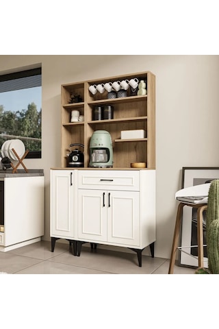MEZZA SET 5240-5241 MIVA (Çıtalı) Kahve Köşesi Çok Amaçlı Dolap Kiler Mutfak Dolabı Sepet Beyaz