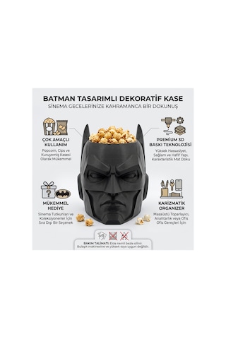 Batman Tasarımlı 3d Baskı Siyah Patlamış Mısır Kasesi Dekoratif Çerezlik