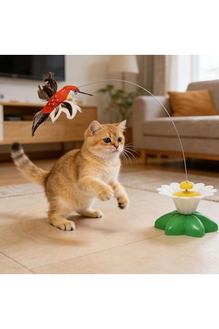 Tineke Hareketli Dönen Kuş Kedi Oyuncağı Pille Çalışır