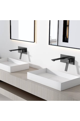 Fontana - Mat Siyah Ankastre Lavabo Bataryası Seti Sıvaaltı Dahil Outlet - Fj-a3005- Siyah