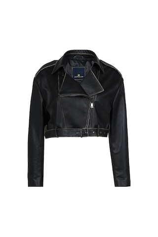 Dericlub Wm022 Gerçek Deri Cropcut Biker Kadın Deri Siyah - Beyaz