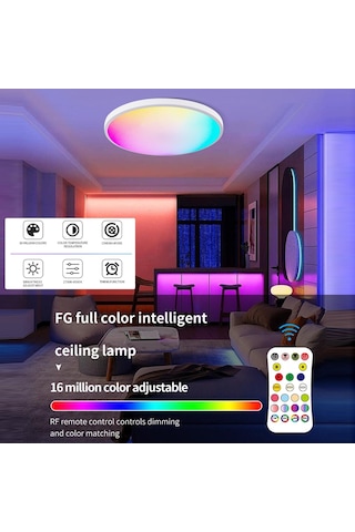 Siyah Neoglint Rgbcw Tam Renkli Tavan Lambası Yuvarlak Led Tavan Işık Armatür Yatak Odası Oturma Odası İçin 220v-240v