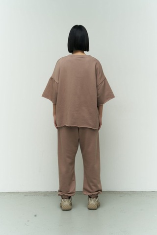 Mai Collection Mai Studios Co. Lion Yırtıklı Boz Oversize T-shirt Eşofman Takım Kahverengi