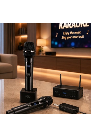 Yeni Nesil Uhf Kablosuz Çift El Mikrofonu Seti Dijital Ekranlı Şarj Edilebilir