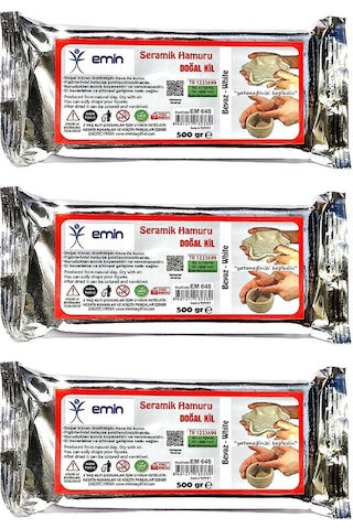 Seramik Hamuru Doğal Kil 500 Gr Beyaz Kil Hamuru 3 Paket Seramik Kili Beyaz Renk Modelleme Çamuru Beyaz