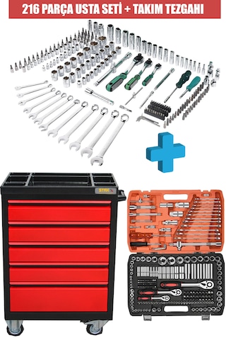 Staxx 5 Çekmeceli İçi Bol Alet Dolabı + 216 Lokma Takımı Full Set