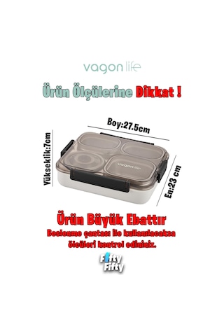 Vagonlife Büyük Ebat 1200 Ml Sızdırmaz,karışmaz 4 Bölmeli Lunch Box Yeni Nesil Sefer Tası -ff7080