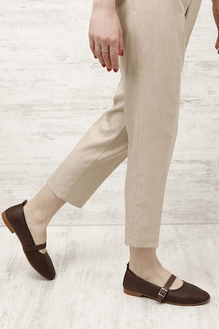 Gönderi R Kahve Antik Hasır Baskılı Mary Jane Hakiki Deri Babet Kahverengi