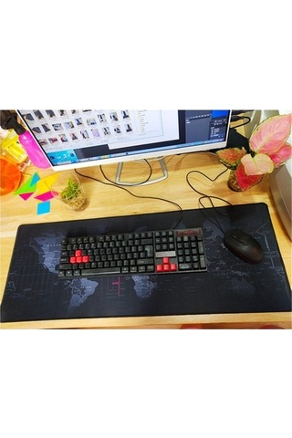 Primepickings Dünya Haritası Mouse Pad Kilidi Büyük Boy Kaymayan Kalınlaştırılmış Mouse Pad Oyun Klavyesi Pa